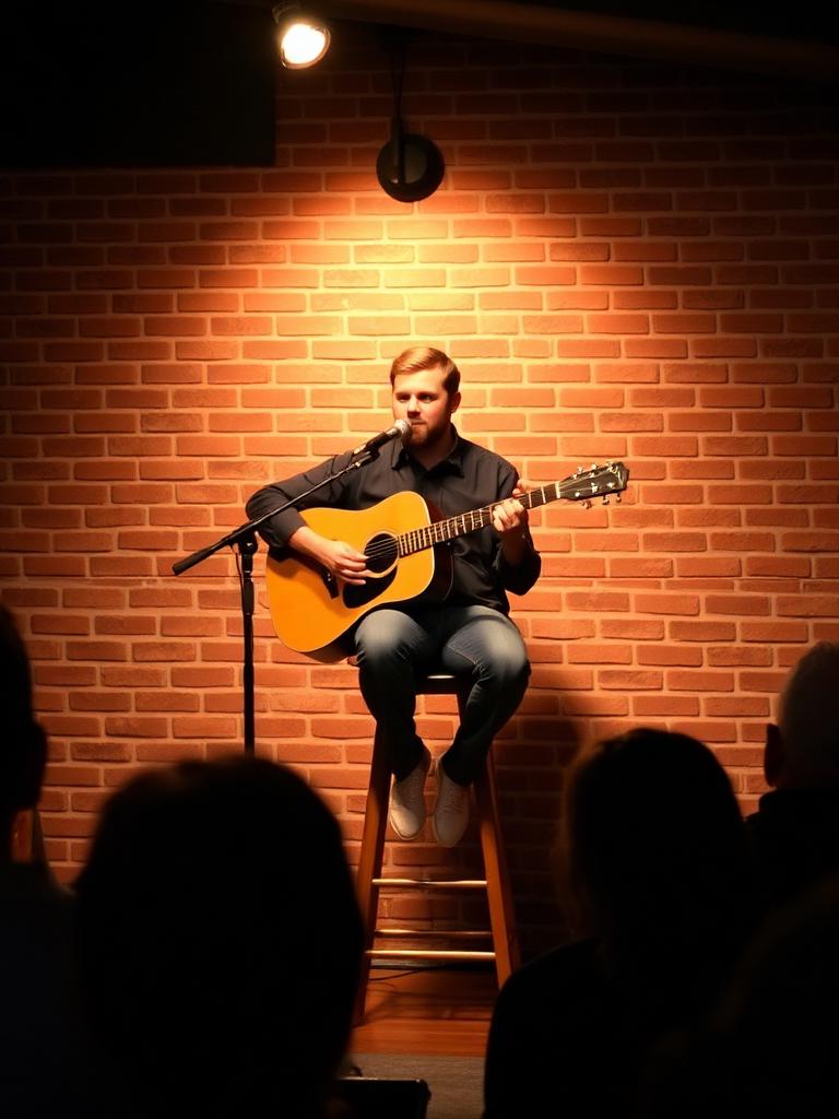 Open mic, brick wall vibes